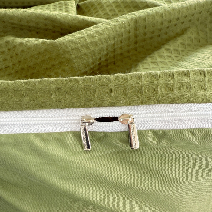 91家纺网 家纺一手货源 找家纺 眠博士 2025新款全棉纯棉华夫格床垫套四件套 华夫格床垫套 套件 松石绿