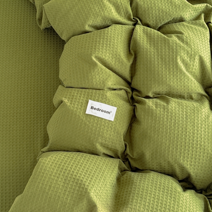 91家纺网 家纺一手货源 找家纺 眠博士 2025新款全棉纯棉华夫格床垫套四件套 华夫格床垫套 套件 松石绿