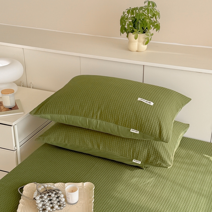 91家纺网 家纺一手货源 找家纺 眠博士 2025新款全棉纯棉华夫格床垫套四件套 华夫格床垫套 套件 松石绿