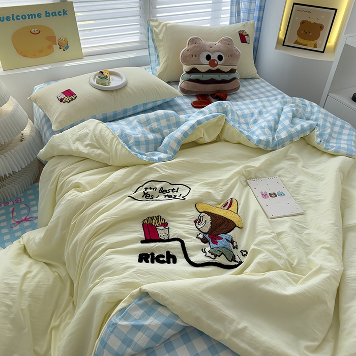 91家纺网 家纺一手货源 找家纺 曼谷家纺 2025新款水洗棉超软毛巾绣夏被直播热款 布拉拉-芝士兰格