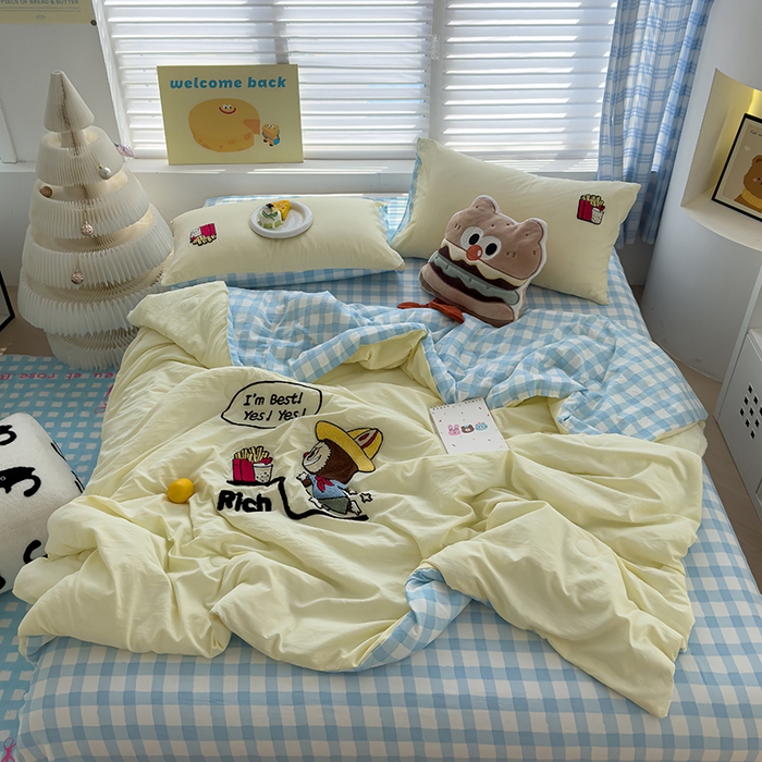 91家纺网 家纺一手货源 找家纺 曼谷家纺 2025新款水洗棉超软毛巾绣夏被直播热款 布拉拉-芝士兰格