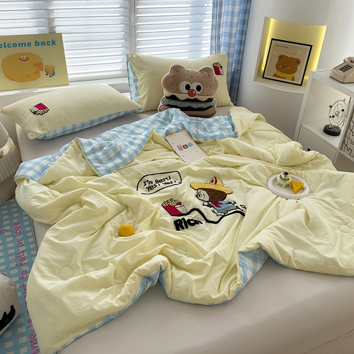 91家纺网 家纺一手货源 找家纺 曼谷家纺 2025新款水洗棉超软毛巾绣夏被直播热款 布拉拉-芝士兰格