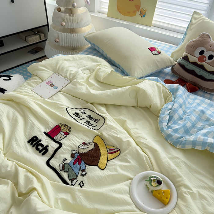 91家纺网 家纺一手货源 找家纺 曼谷家纺 2025新款水洗棉超软毛巾绣夏被直播热款 布拉拉-芝士兰格