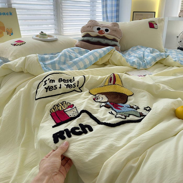 91家纺网 家纺一手货源 找家纺 曼谷家纺 2025新款水洗棉超软毛巾绣夏被直播热款 布拉拉-芝士兰格