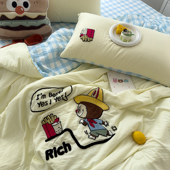 91家纺网 家纺一手货源 找家纺 曼谷家纺 2025新款水洗棉超软毛巾绣夏被直播热款 布拉拉-芝士兰格