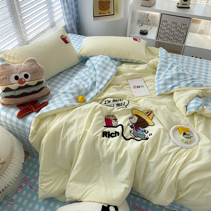 91家纺网 家纺一手货源 找家纺 曼谷家纺 2025新款水洗棉超软毛巾绣夏被直播热款 布拉拉-芝士兰格