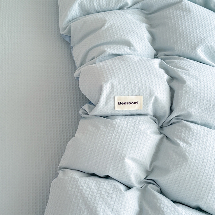 91家纺网 家纺一手货源 找家纺 眠博士 2025新款全棉纯棉华夫格床垫套四件套 华夫格床垫套 套件 雾蓝色