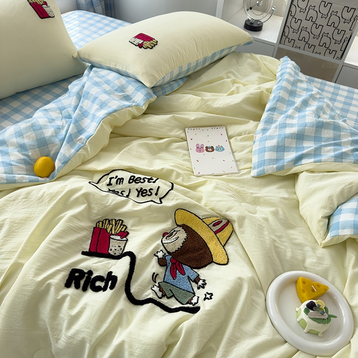 91家纺网 家纺一手货源 找家纺 曼谷家纺 2025新款水洗棉超软毛巾绣夏被直播热款 布拉拉-芝士兰格