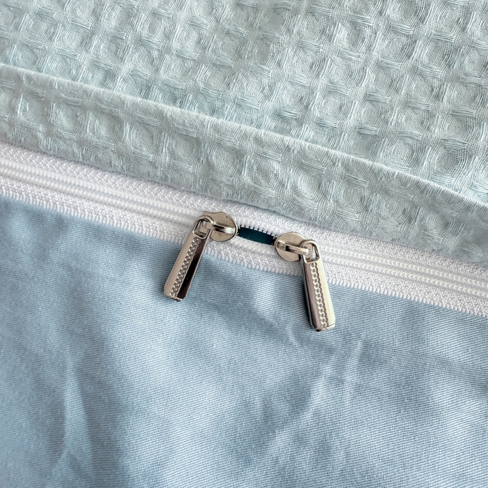 91家纺网 家纺一手货源 找家纺 眠博士 2025新款全棉纯棉华夫格床垫套四件套 华夫格床垫套 套件 雾蓝色