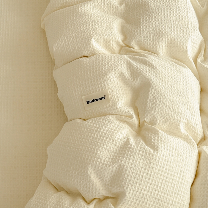 91家纺网 家纺一手货源 找家纺 眠博士 2025新款全棉纯棉华夫格床垫套四件套 华夫格床垫套 套件 珍珠白