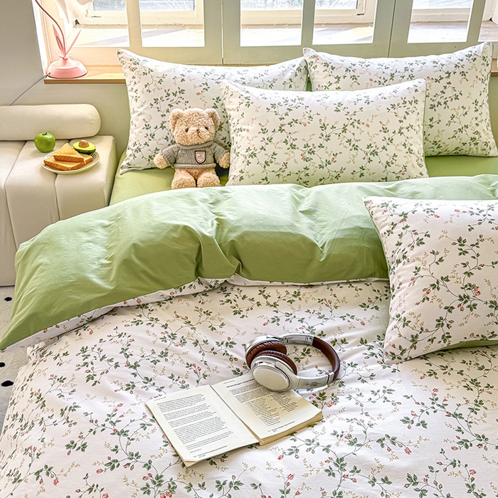 91家纺网 家纺一手货源 找家纺 芊寻家居 2025新款13372全棉印花系列四件套 兰黛 绿