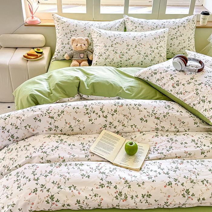 91家纺网 家纺一手货源 找家纺 芊寻家居 2025新款13372全棉印花系列四件套 兰黛 绿