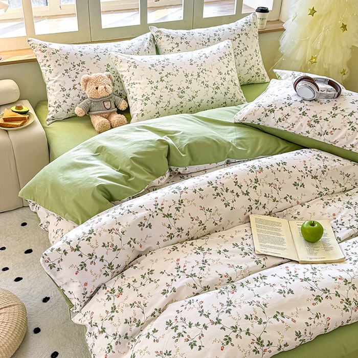 91家纺网 家纺一手货源 找家纺 芊寻家居 2025新款13372全棉印花系列四件套 兰黛 绿