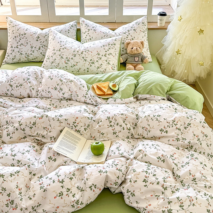 91家纺网 家纺一手货源 找家纺 芊寻家居 2025新款13372全棉印花系列四件套 兰黛 绿