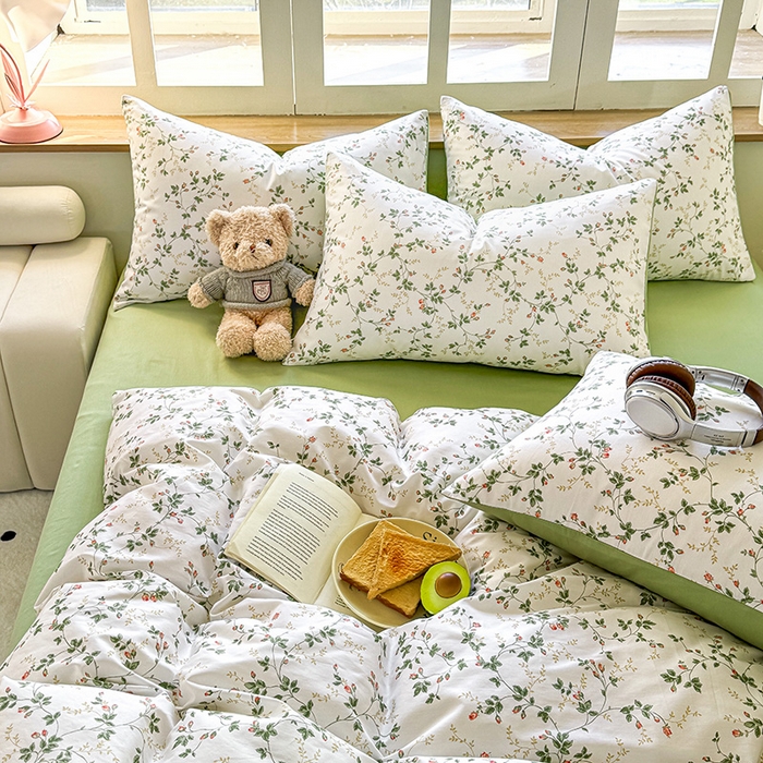 91家纺网 家纺一手货源 找家纺 芊寻家居 2025新款13372全棉印花系列四件套 兰黛 绿