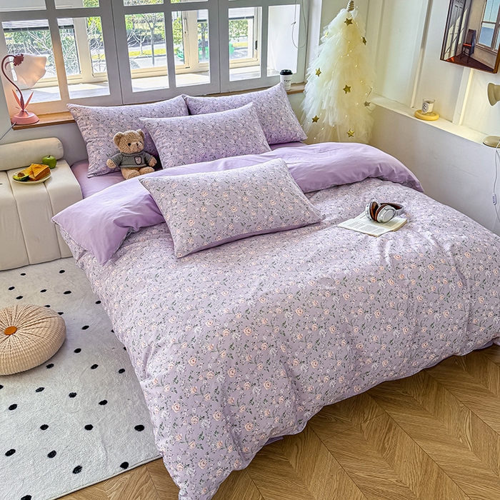 91家纺网 家纺一手货源 找家纺 芊寻家居 2025新款13372全棉印花系列四件套 茉莉清雨 紫