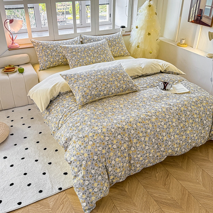 91家纺网 家纺一手货源 找家纺 芊寻家居 2025新款13372全棉印花系列四件套 暮云 灰