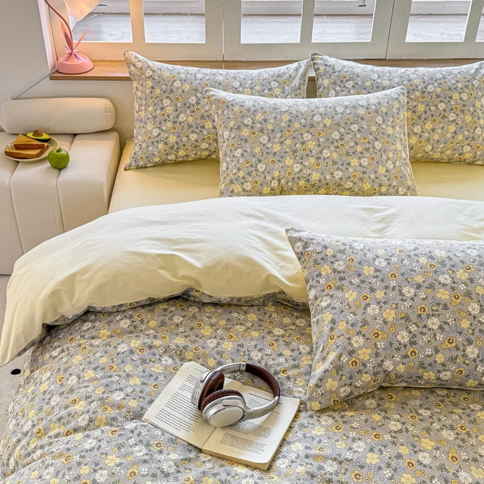 91家纺网 家纺一手货源 找家纺 芊寻家居 2025新款13372全棉印花系列四件套 暮云 灰