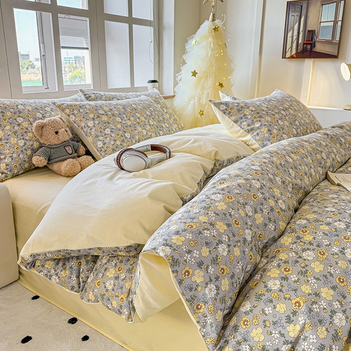 91家纺网 家纺一手货源 找家纺 芊寻家居 2025新款13372全棉印花系列四件套 暮云 灰