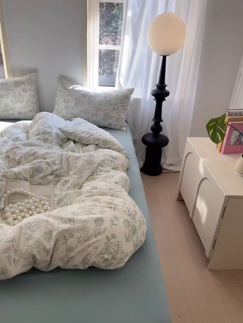 91家纺网 家纺一手货源 找家纺 贝扬思家纺 2025新款云感提花双层纱三件套-四件套-风格一 海像森林