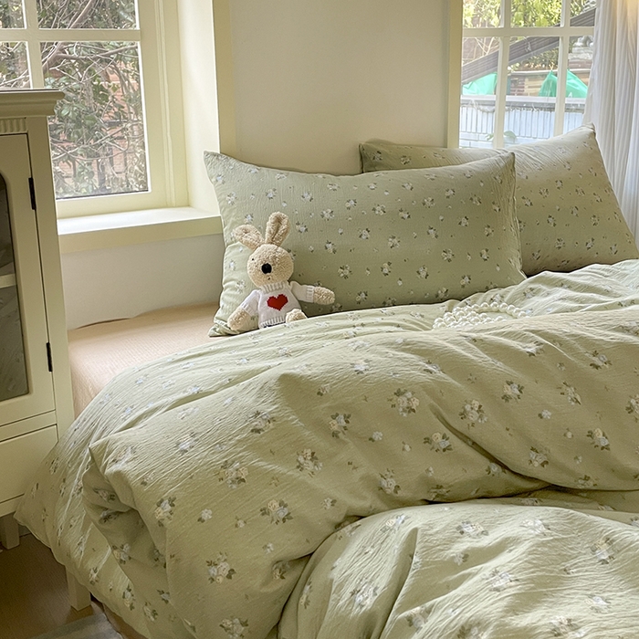 91家纺网 家纺一手货源 找家纺 贝扬思家纺 2025新款云感提花双层纱三件套-四件套-风格一 落日暮年-绿