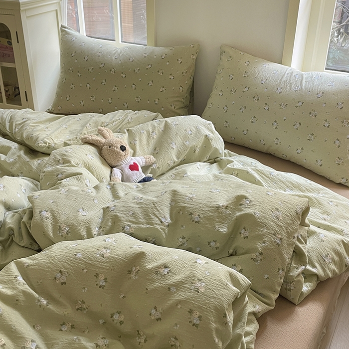 91家纺网 家纺一手货源 找家纺 贝扬思家纺 2025新款云感提花双层纱三件套-四件套-风格二 落日暮年-绿