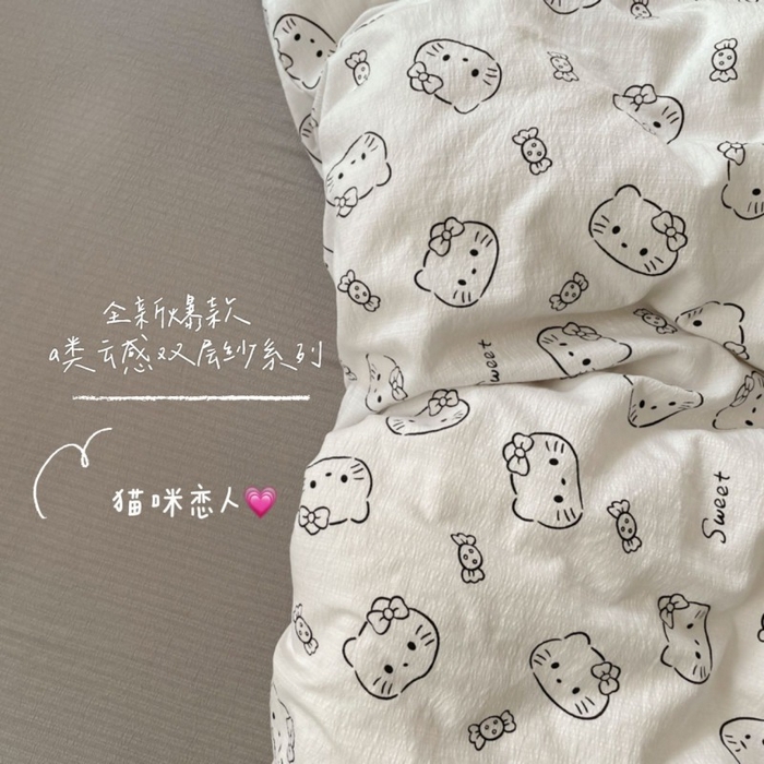 贝扬思家纺 2025新款云感提花双层纱三件套-四件套-风格一 猫咪恋人