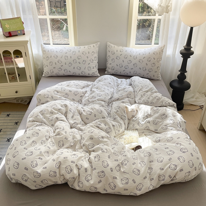 91家纺网 家纺一手货源 找家纺 贝扬思家纺 2025新款云感提花双层纱三件套-四件套-风格一 猫咪恋人