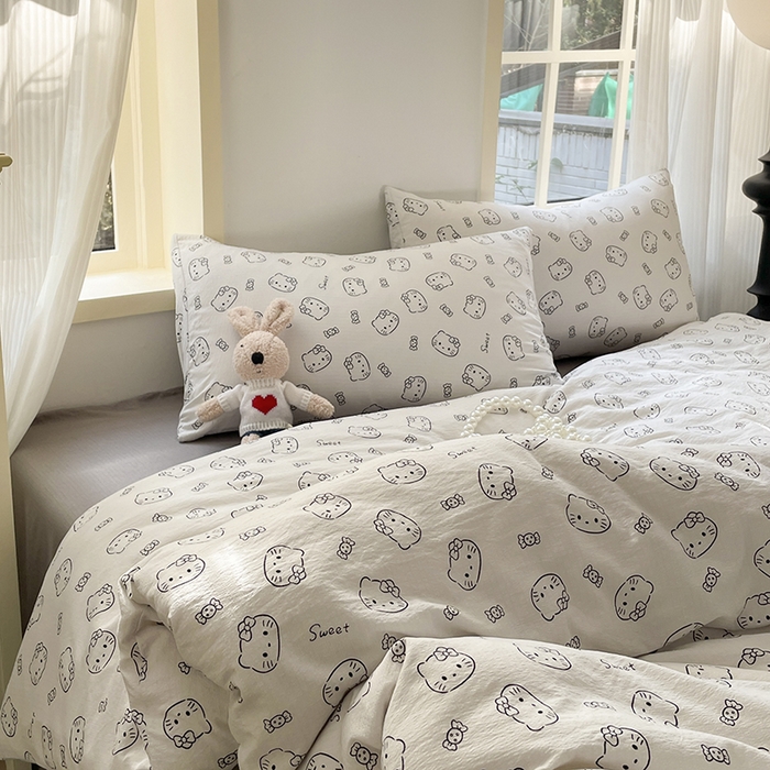 91家纺网 家纺一手货源 找家纺 贝扬思家纺 2025新款云感提花双层纱三件套-四件套-风格一 猫咪恋人