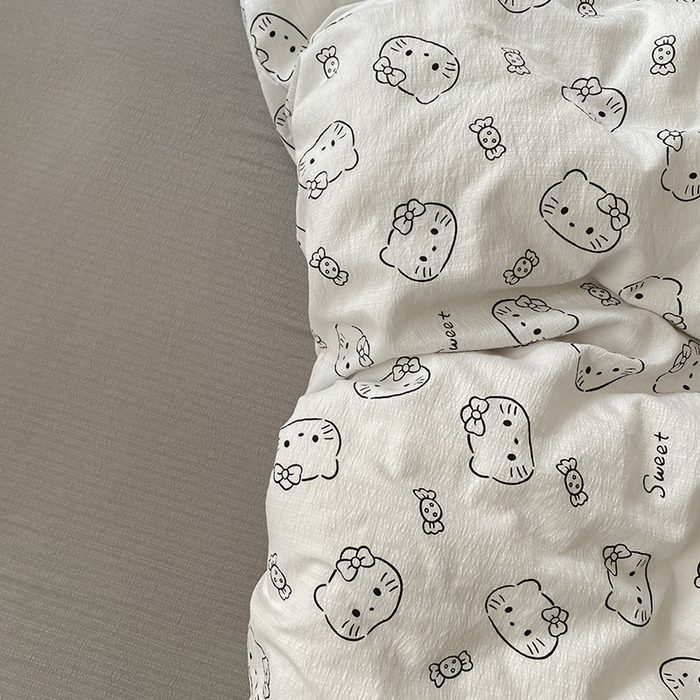 91家纺网 家纺一手货源 找家纺 贝扬思家纺 2025新款云感提花双层纱三件套-四件套-风格一 猫咪恋人