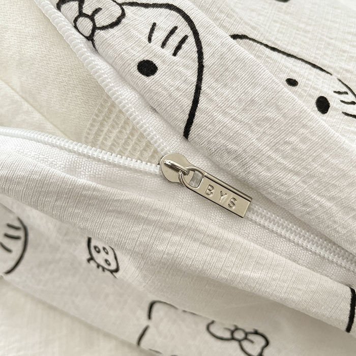 91家纺网 家纺一手货源 找家纺 贝扬思家纺 2025新款云感提花双层纱三件套-四件套-风格二 猫咪恋人