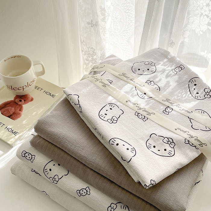 91家纺网 家纺一手货源 找家纺 贝扬思家纺 2025新款云感提花双层纱三件套-四件套-风格二 猫咪恋人