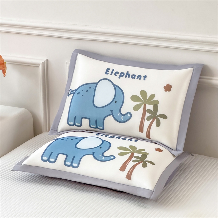 兄弟坊 2025新款大版碳光冰丝儿童枕头午睡枕学生枕头枕芯幼儿园枕头枕套 冰丝枕头-丛林小象