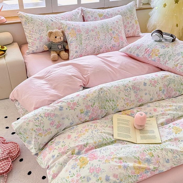 91家纺网 家纺一手货源 找家纺 芊寻家居 2025新款13372全棉印花系列单被套 花丛 粉