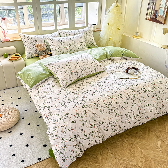 91家纺网 家纺一手货源 找家纺 芊寻家居 2025新款13372全棉印花系列单被套 兰黛 绿