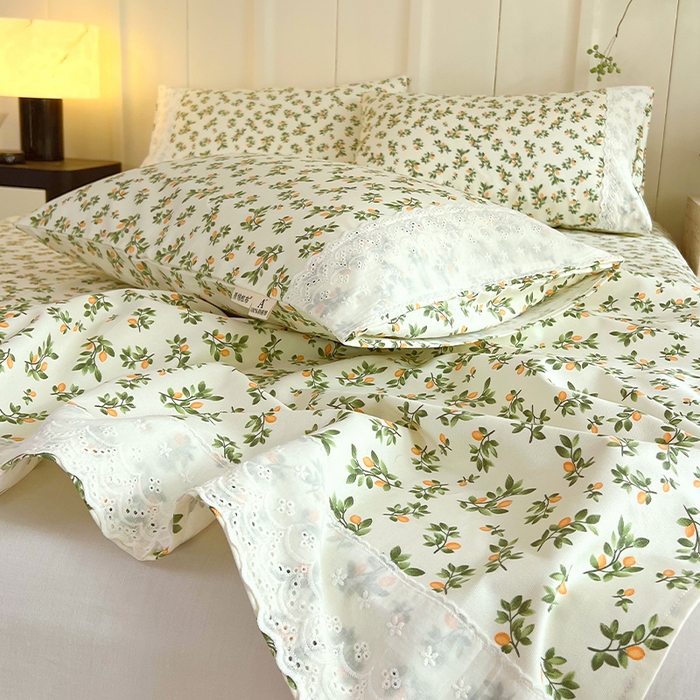 91家纺网 家纺一手货源 找家纺 春皖家纺 2025春夏新款老粗布花边款凉席席子单床单 床单单件 花边-翠林音