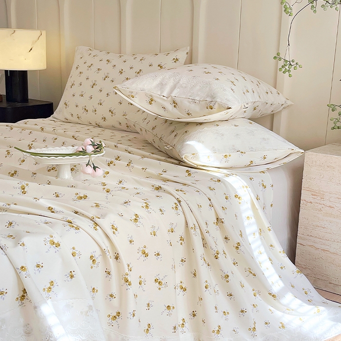 91家纺网 家纺一手货源 找家纺 春皖家纺 2025春夏新款老粗布花边款凉席席子单床单 床单单件 花边-倩影米