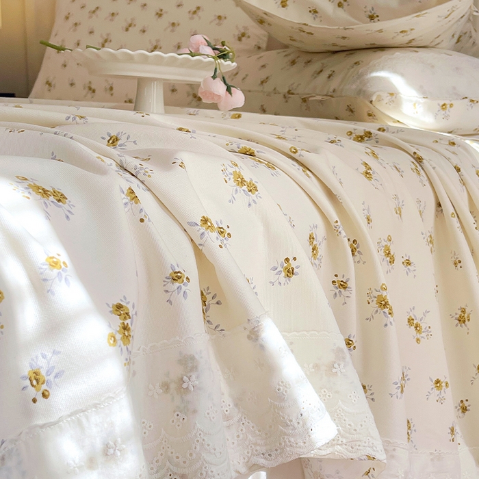 91家纺网 家纺一手货源 找家纺 春皖家纺 2025春夏新款老粗布花边款凉席席子单床单 床单单件 花边-倩影米