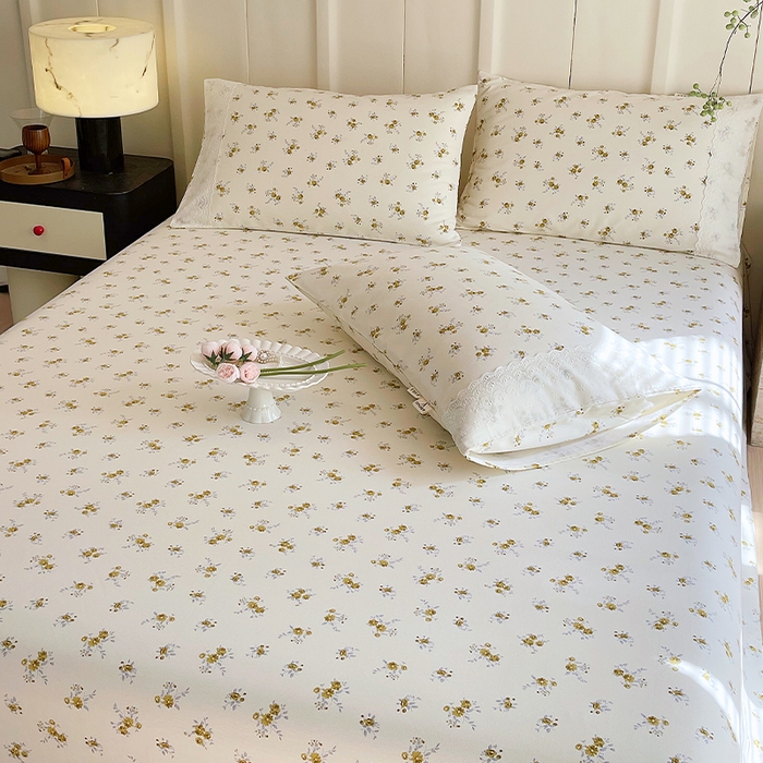 91家纺网 家纺一手货源 找家纺 春皖家纺 2025春夏新款老粗布花边款凉席席子单床单 床单单件 花边-倩影米