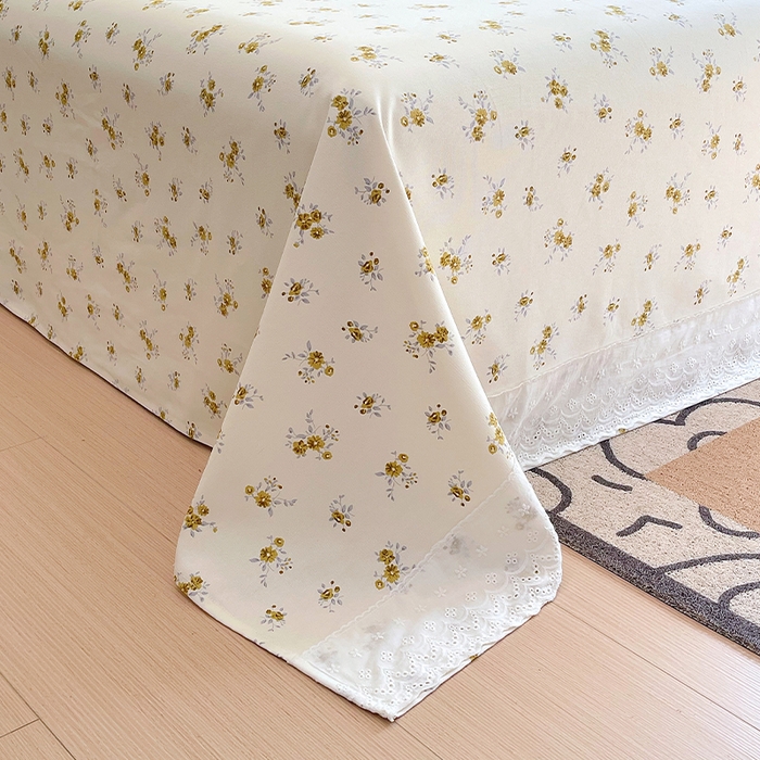 91家纺网 家纺一手货源 找家纺 春皖家纺 2025春夏新款老粗布花边款凉席席子单床单 床单单件 花边-倩影米