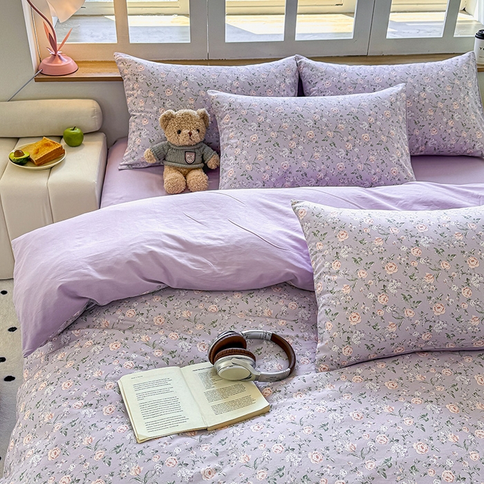 91家纺网 家纺一手货源 找家纺 芊寻家居 2025新款13372全棉印花系列单被套 茉莉清雨 紫