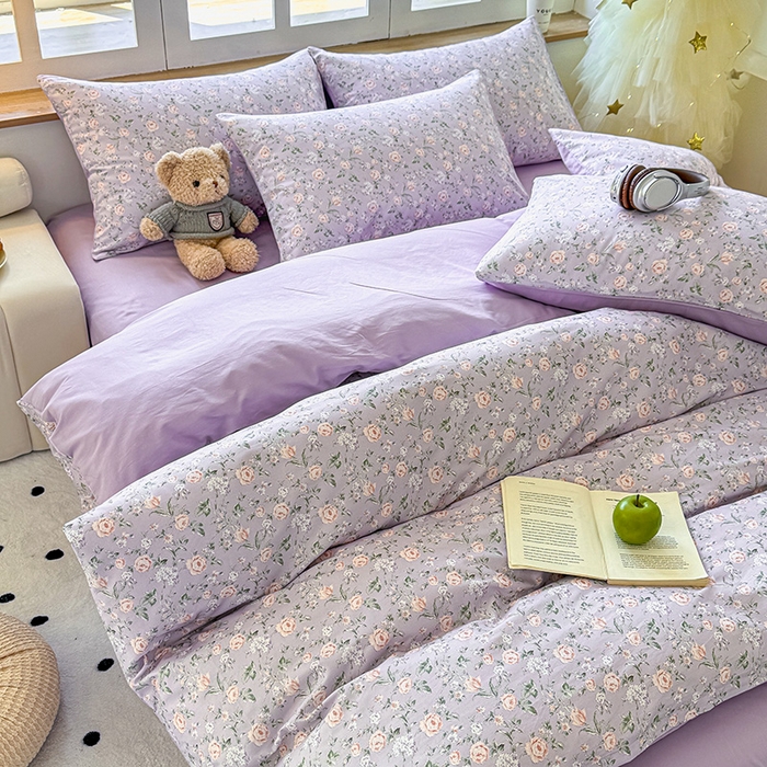 91家纺网 家纺一手货源 找家纺 芊寻家居 2025新款13372全棉印花系列单被套 茉莉清雨 紫