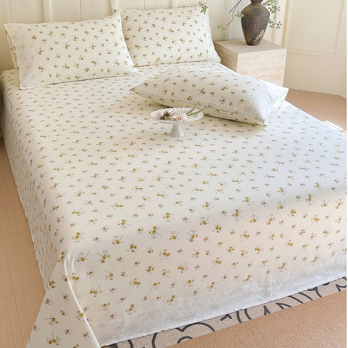 91家纺网 家纺一手货源 找家纺 春皖家纺 2025春夏新款老粗布花边款凉席席子单床单 床单单件 花边-倩影米