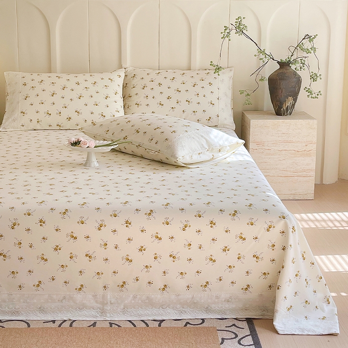 91家纺网 家纺一手货源 找家纺 春皖家纺 2025春夏新款老粗布花边款凉席席子单床单 床单单件 花边-倩影米