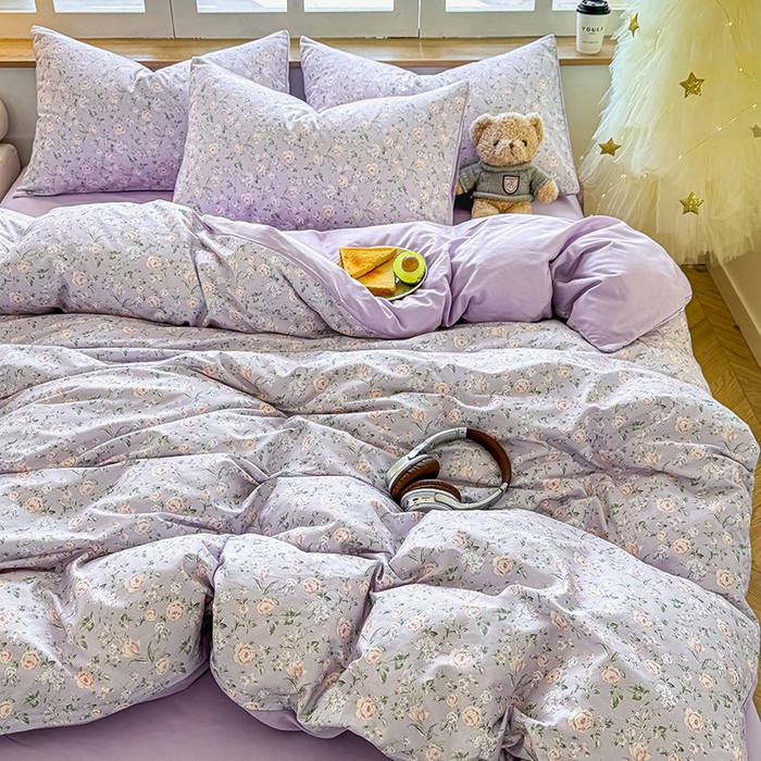 91家纺网 家纺一手货源 找家纺 芊寻家居 2025新款13372全棉印花系列单被套 茉莉清雨 紫