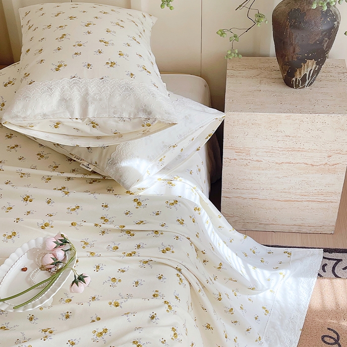 91家纺网 家纺一手货源 找家纺 春皖家纺 2025春夏新款老粗布花边款凉席席子单床单 床单单件 花边-倩影米