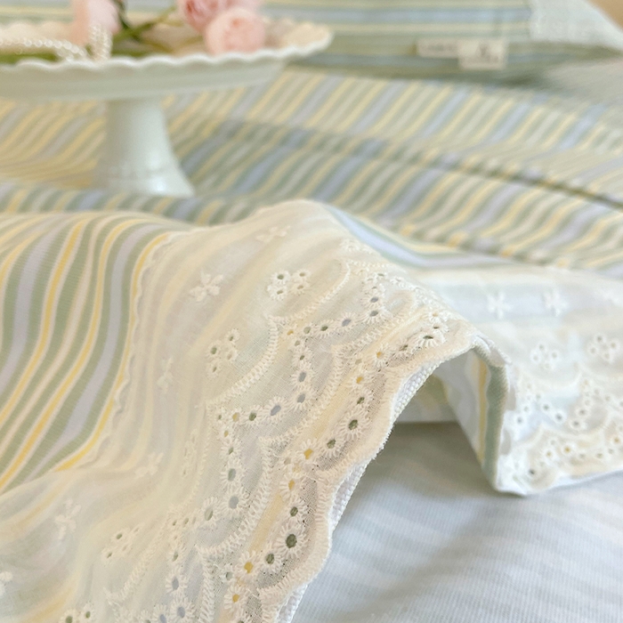 91家纺网 家纺一手货源 找家纺 春皖家纺 2025春夏新款老粗布花边款凉席席子单床单 床单单件 花边-琴南