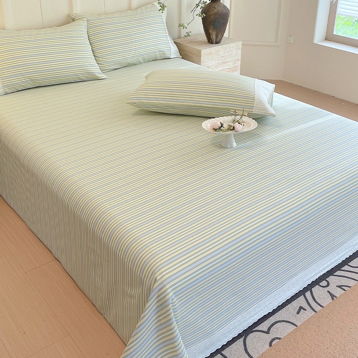 91家纺网 家纺一手货源 找家纺 春皖家纺 2025春夏新款老粗布花边款凉席席子单床单 床单单件 花边-琴南