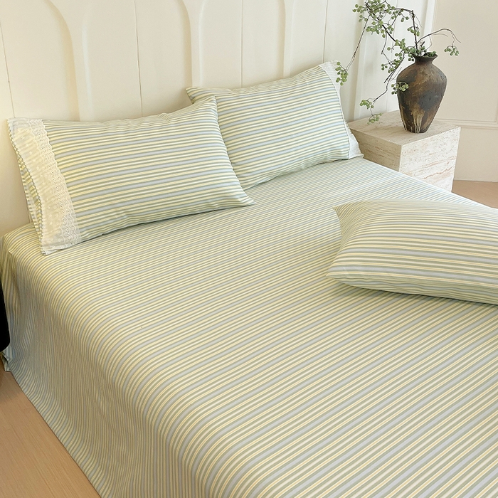 91家纺网 家纺一手货源 找家纺 春皖家纺 2025春夏新款老粗布花边款凉席席子单床单 床单单件 花边-琴南