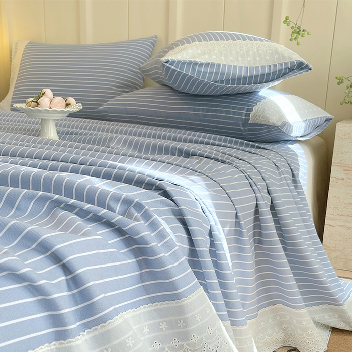 91家纺网 家纺一手货源 找家纺 春皖家纺 2025春夏新款老粗布花边款凉席席子单床单 床单单件 花边-细川聚